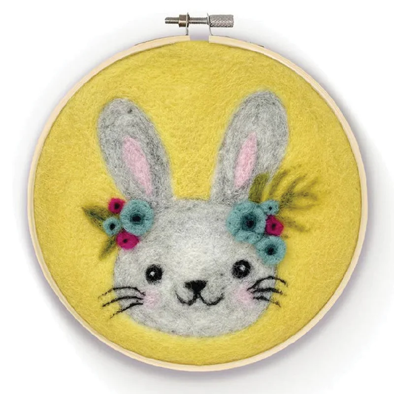 Needle Felting Kids Craft Kit - Floral Bunny in a Hoop