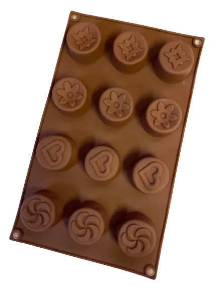 Circle chocolate silicone mould with heart and flower pattern, size of Circle 4x4cm