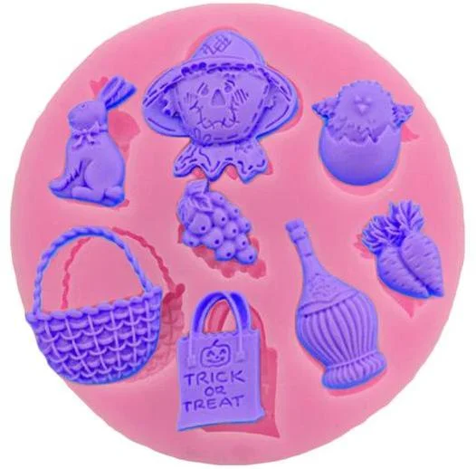 Easter garden silicone mould, basket 2.7x3cm, carrot 1.5x2.1cm