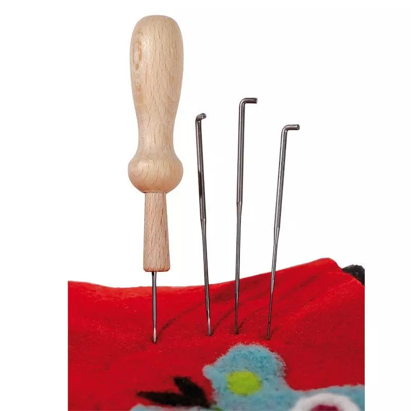 Felting Needle Set 4 Needles + Wooden Holder