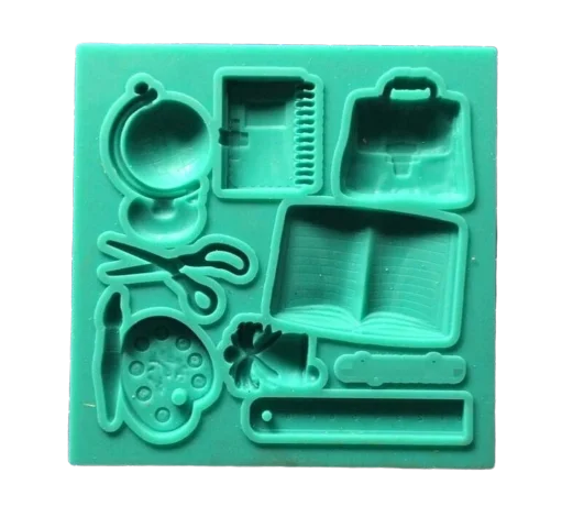 School silicone mould, book 3.4x2.4cm, scissors 2.7x1.4