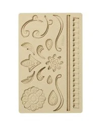 Scroll border and flower sugar paste silicone mould