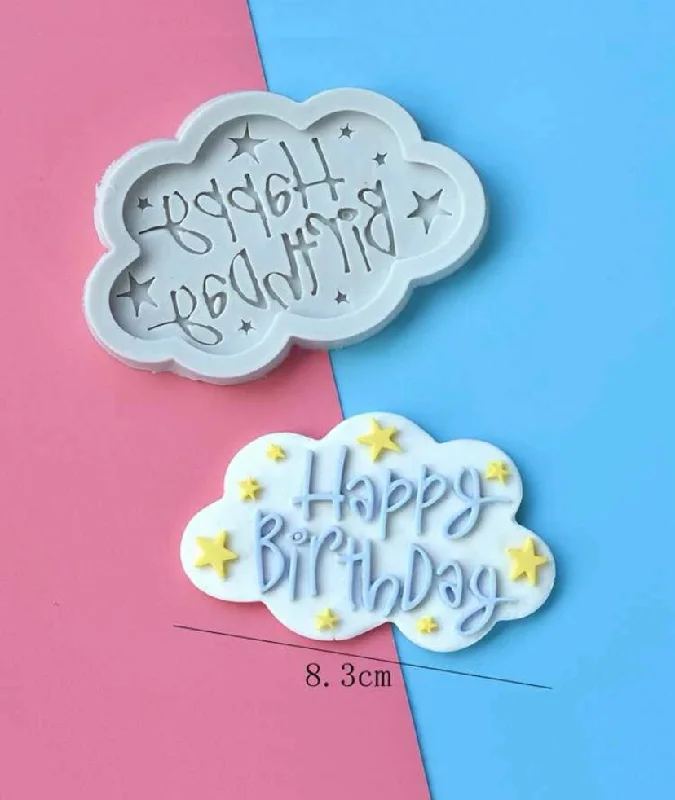 Silicone fondant Happy Birthday mould Plaque 8.2x5cm