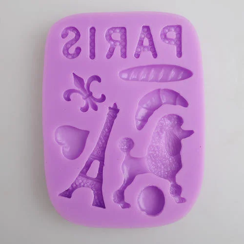 Silicone fondant mould eiffel tower and poodle Paris . mould size 10x7.5cm